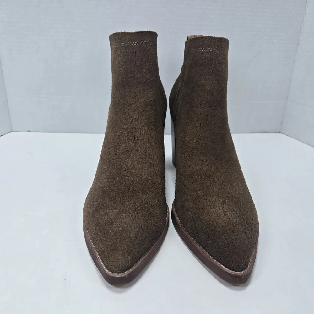 Dolce Vita Sirano Dark Brown Suede Stacked Heeled Ankle Booties Women's Size 11